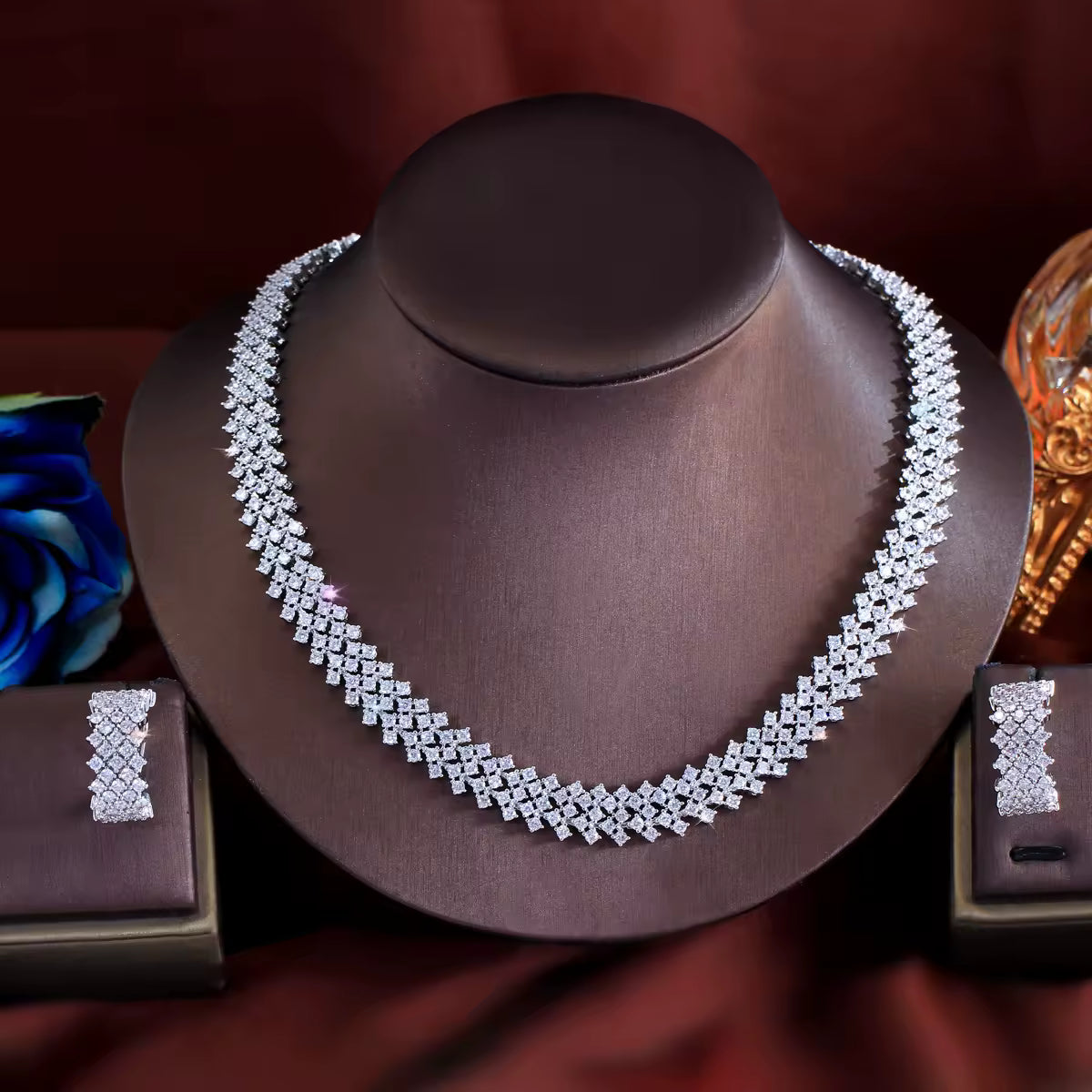 Chunky Silver Necklace with Earings