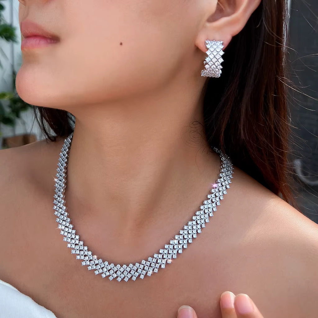 Chunky Silver Necklace with Earings